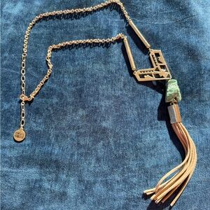 Kinsley Armelle Gold Tassel Necklace with Green Stone